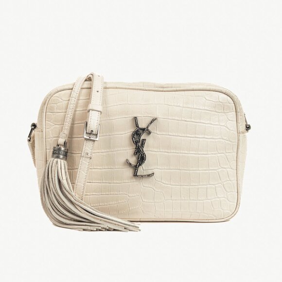 Saint Laurent Lou Camera White Croc-Embossed Crossbody - Picture 1 of 14